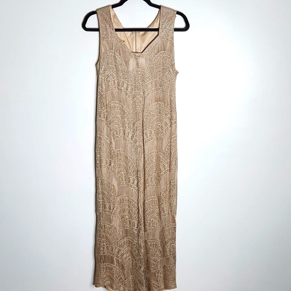 Damianou Gold Lace Maxi Dress Womens  Size S  Vintage